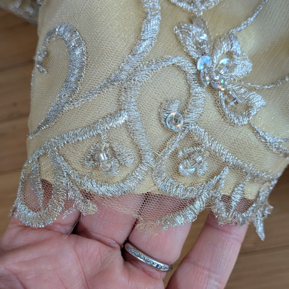 Princess Prom Dress Maxi Ball Gown 10 Yellow Fairy Y2K Beaded Glam Belle Lace - Picture 11 of 16